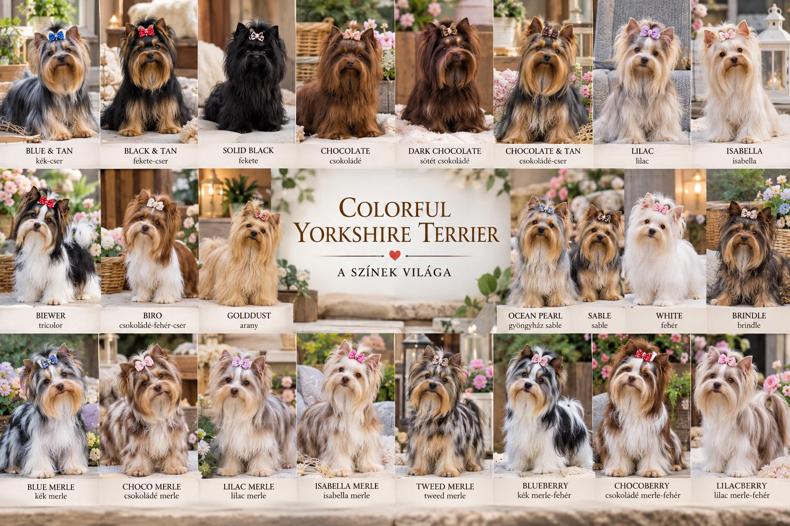 Különleges színű Colorful Yorkshire Terrier kiskutyák