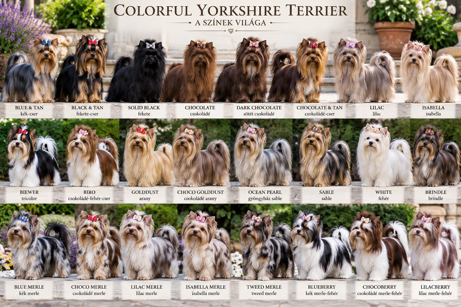 A Colorful Yorkshire Terrier színváltozatai
